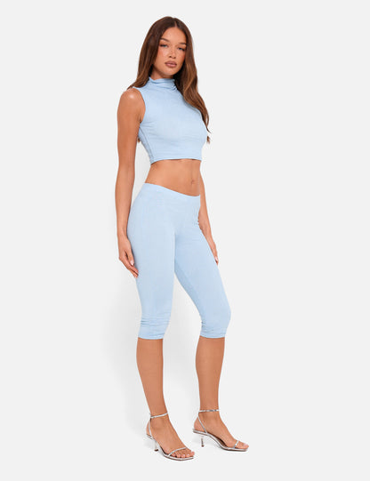 Hotfix High Neck Luxe Slinky Crop Top Blue
