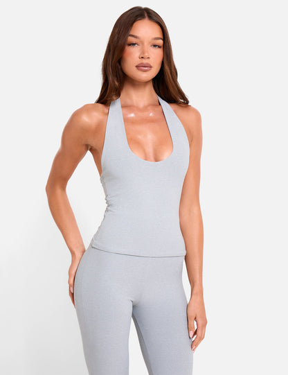 Halterneck Luxe Slinky Top Grey Marl