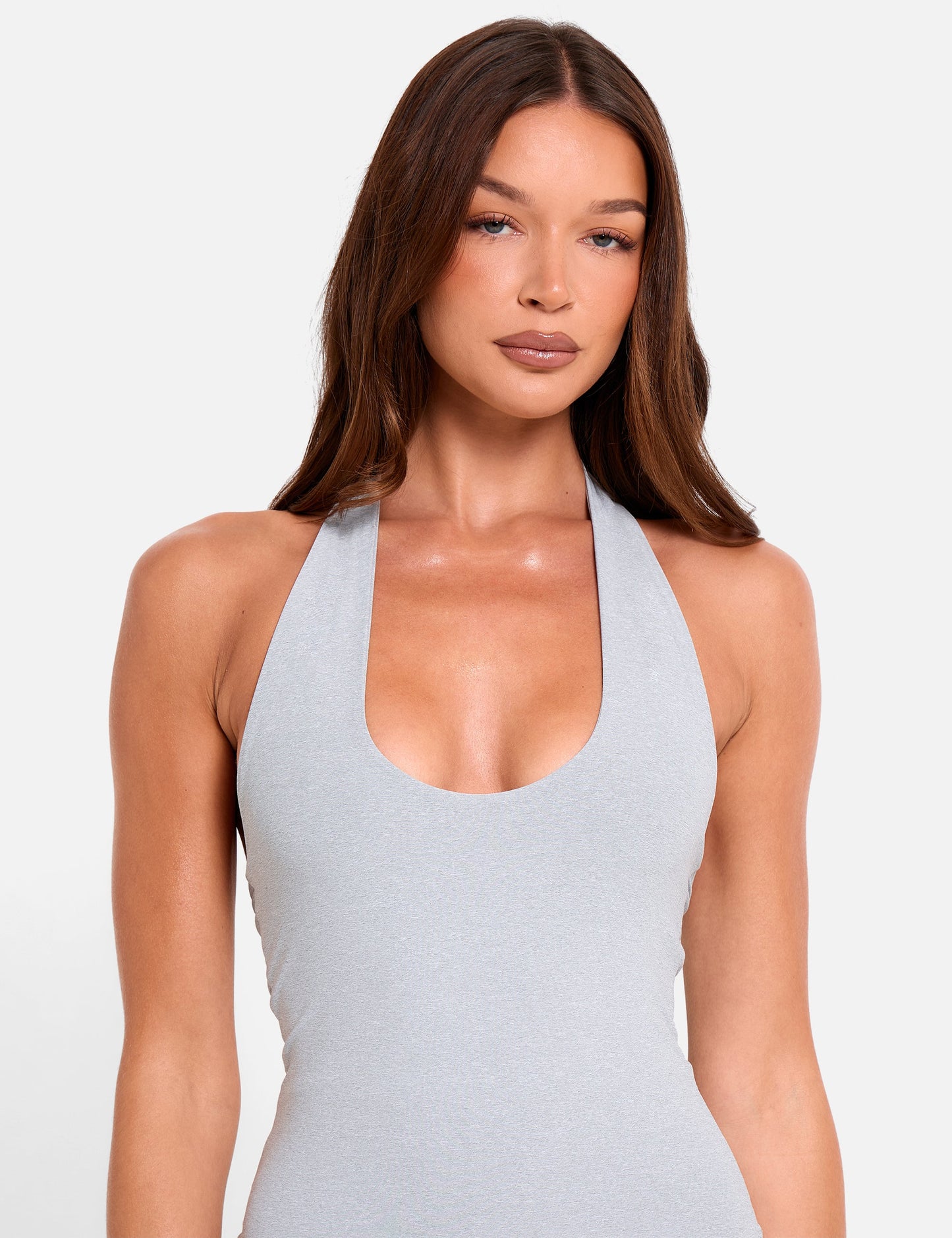 Halterneck Luxe Slinky Top Grey Marl
