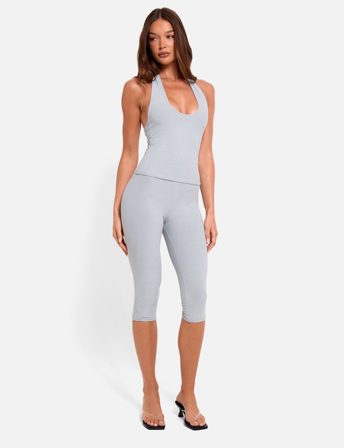 Halterneck Luxe Slinky Top Grey Marl