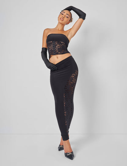 Public Desire Lace Hook and Eye Bandeau Top Co-ord in Black