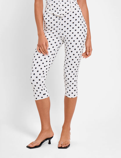 High Waist Luxe Slinky Capri Pants Polka Dot White & Black