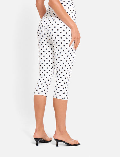 High Waist Luxe Slinky Capri Pants Polka Dot White & Black