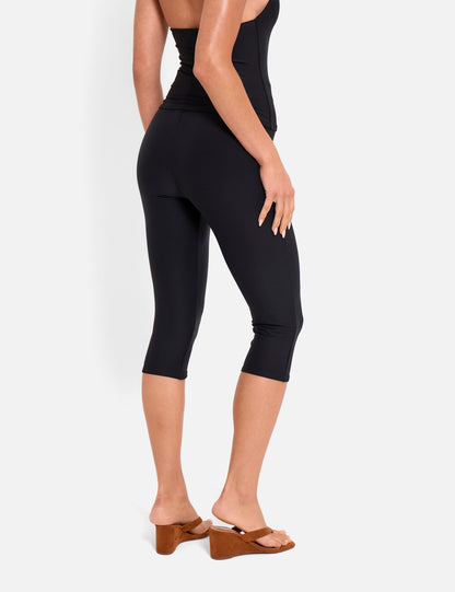 High Waist Luxe Slinky Capri Pants Black