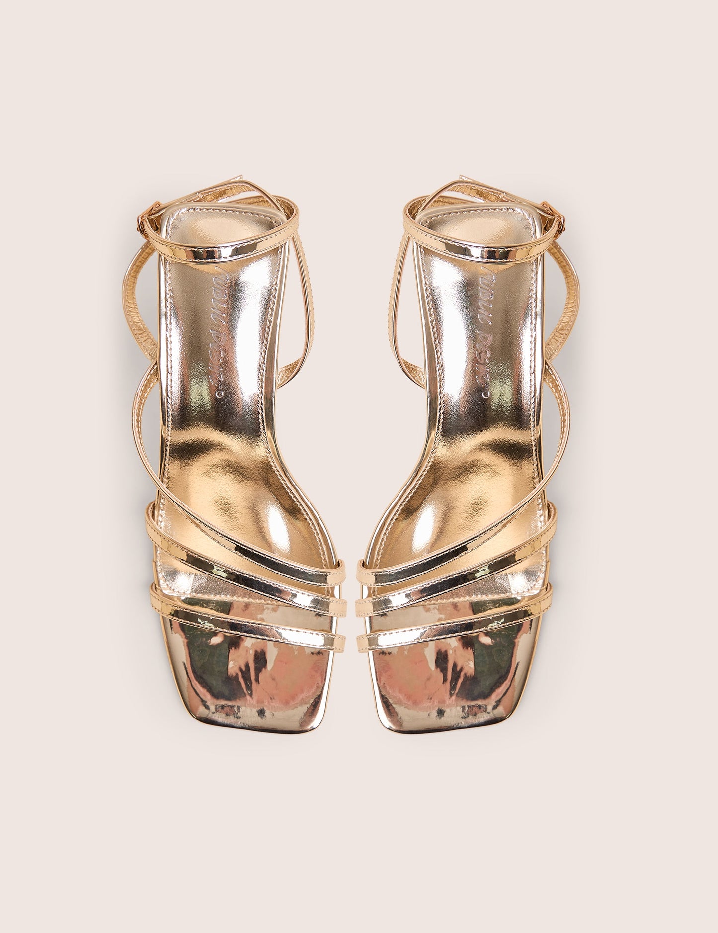 Robin Gold Strappy Square Toe Mid Block Heels