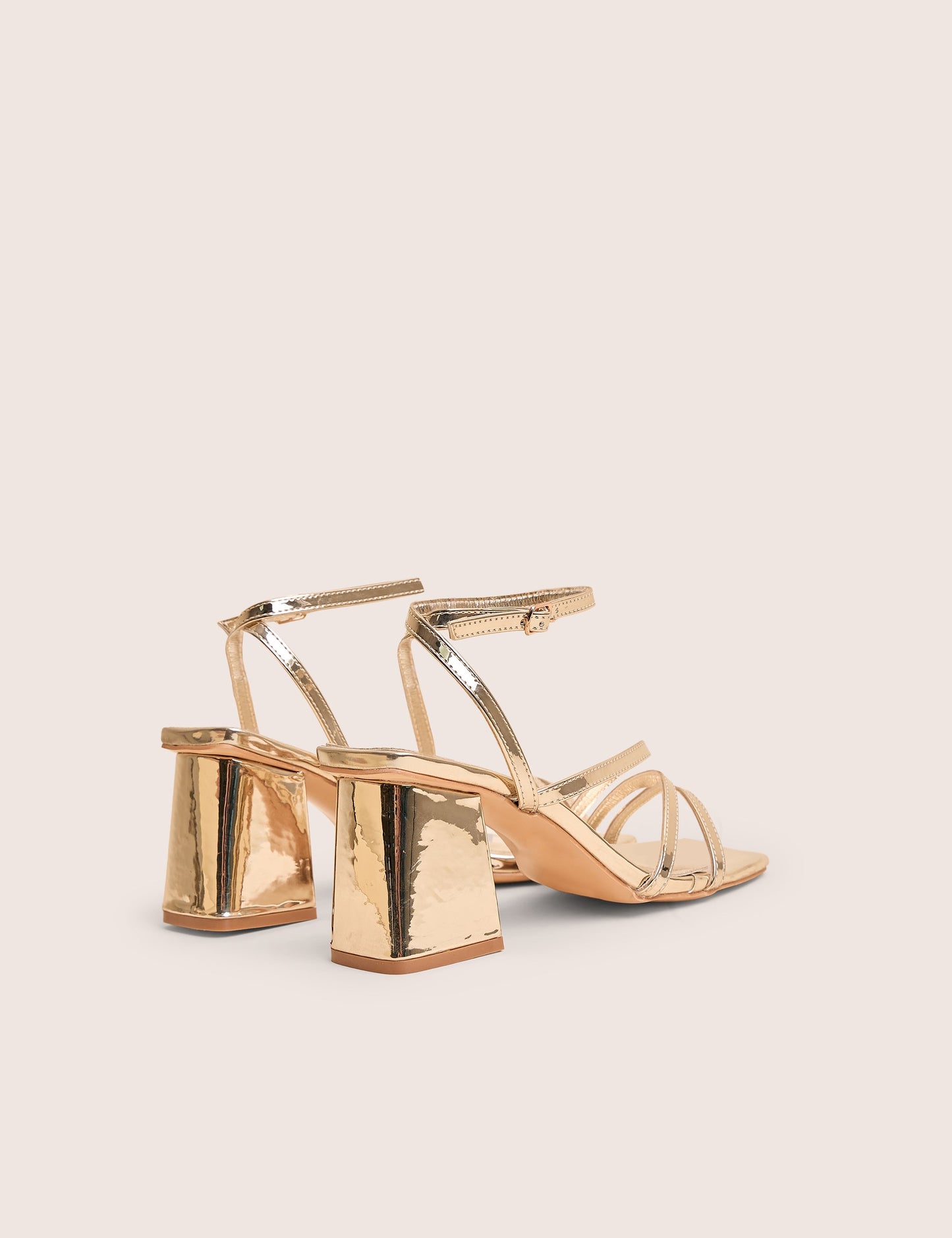 Robin Gold Strappy Square Toe Mid Block Heels
