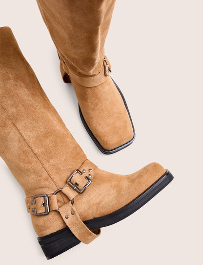 Rooftop Taupe Faux Suede Vintage Knee High Biker Boots