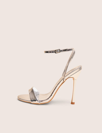 Soho Silver Metallic Barely There Strappy Stiletto Heels