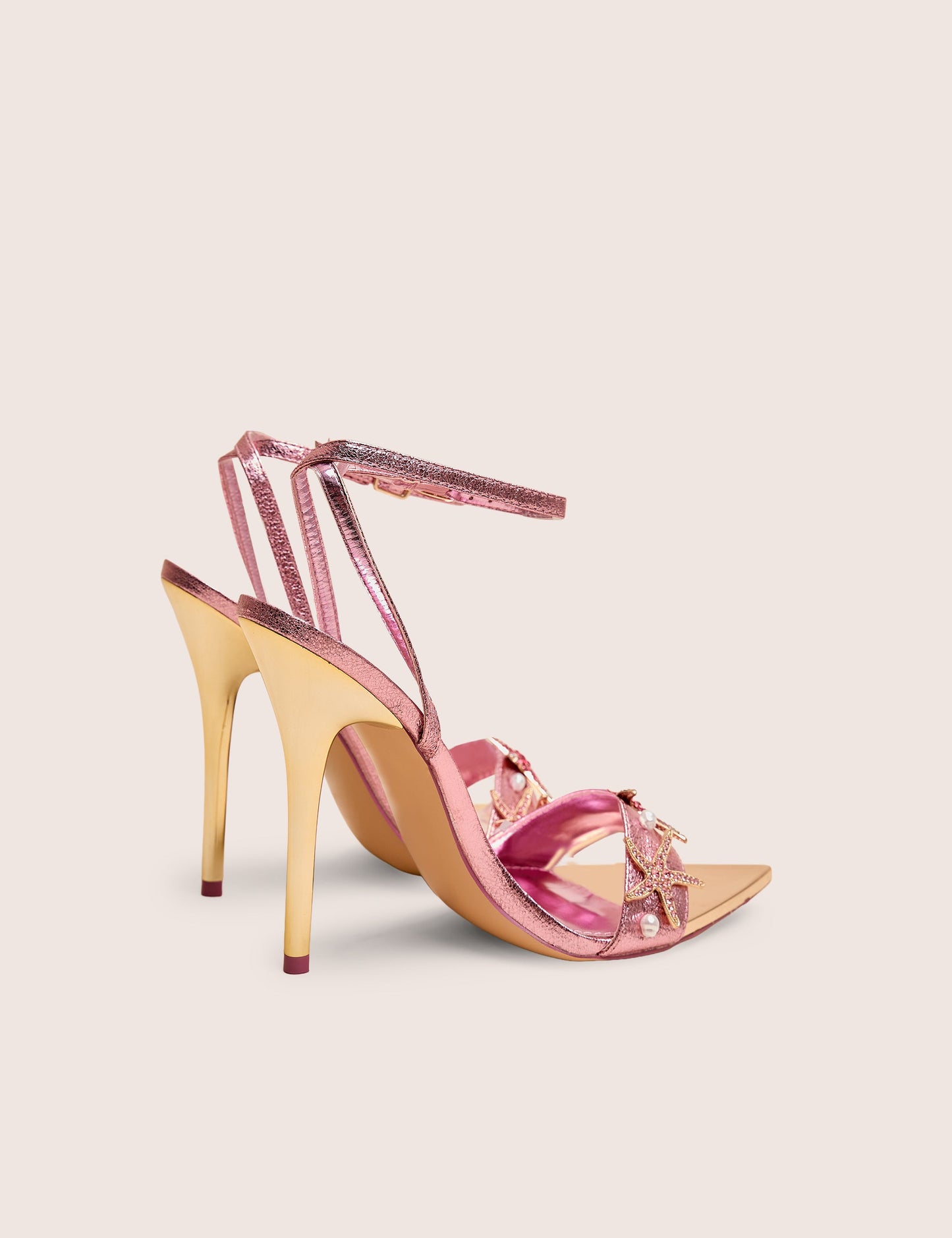Starfish Pink Metallic Pu Pointed Toe Starfish Trim Stiletto High Heels