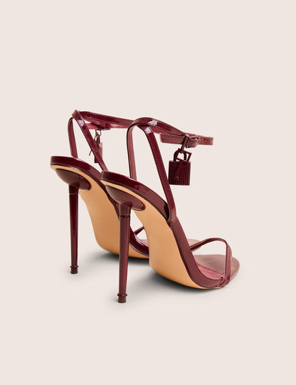 Ti Amo Burgundy Padlock Detail Barely There Pointed Toe Stiletto Heels