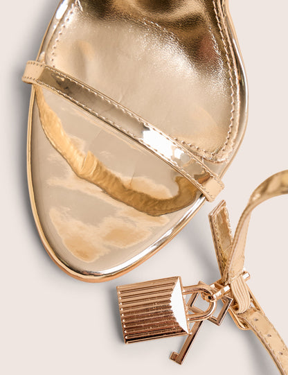 Ti Amo Gold Metallic PU Padlock Detail Barely There Pointed Toe Stilettos Heels