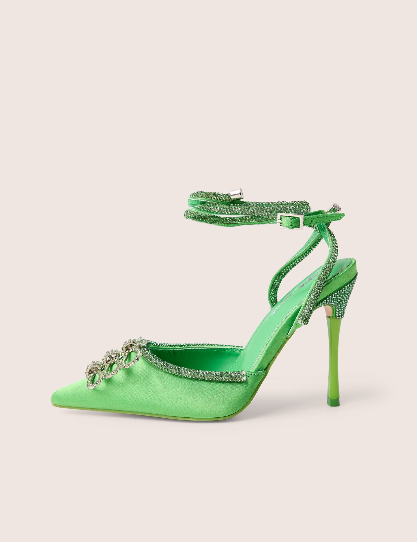 Twilight Green Satin Bow Embellished Court Heel with Embellished Heel