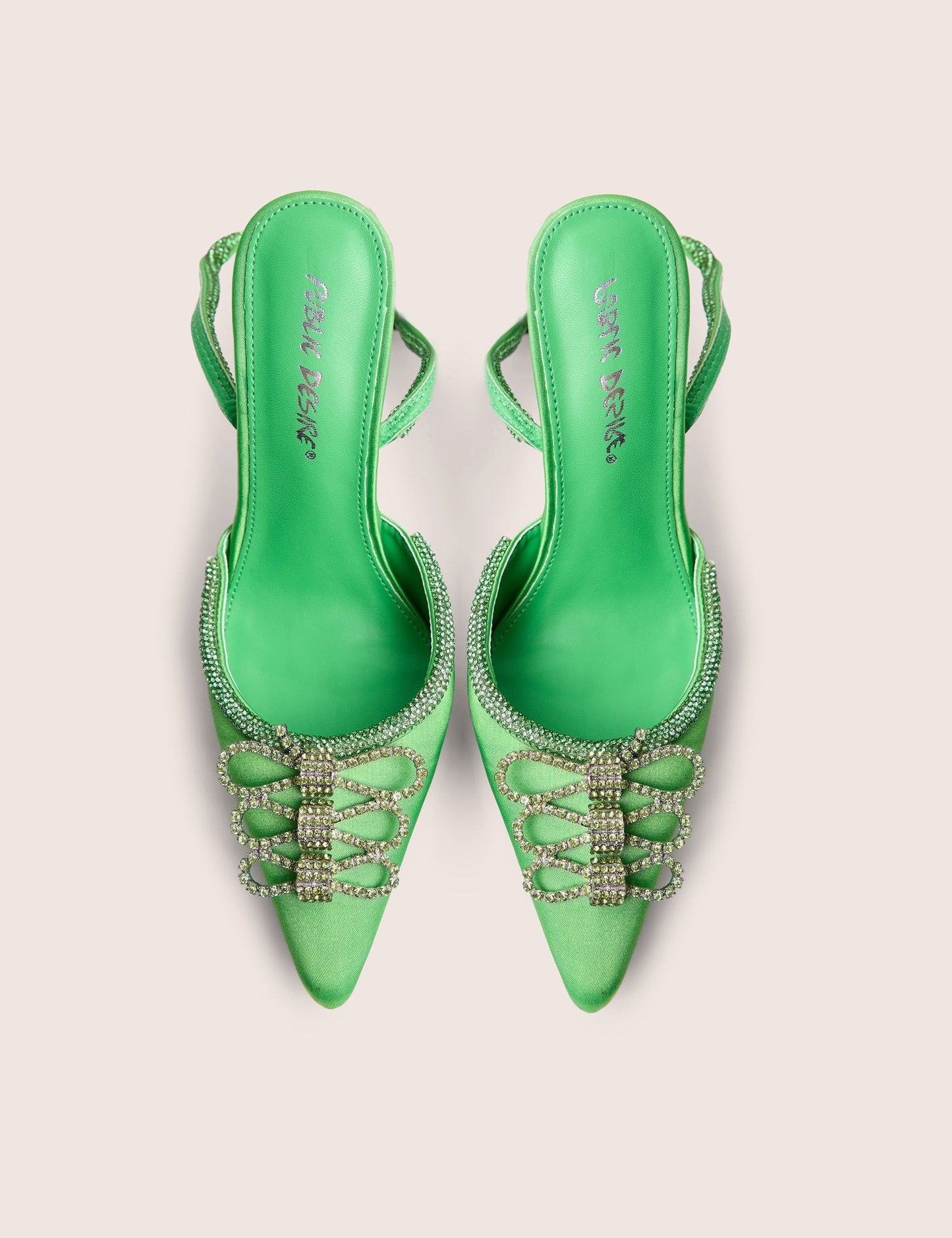 Twilight Green Satin Bow Embellished Court Heel with Embellished Heel
