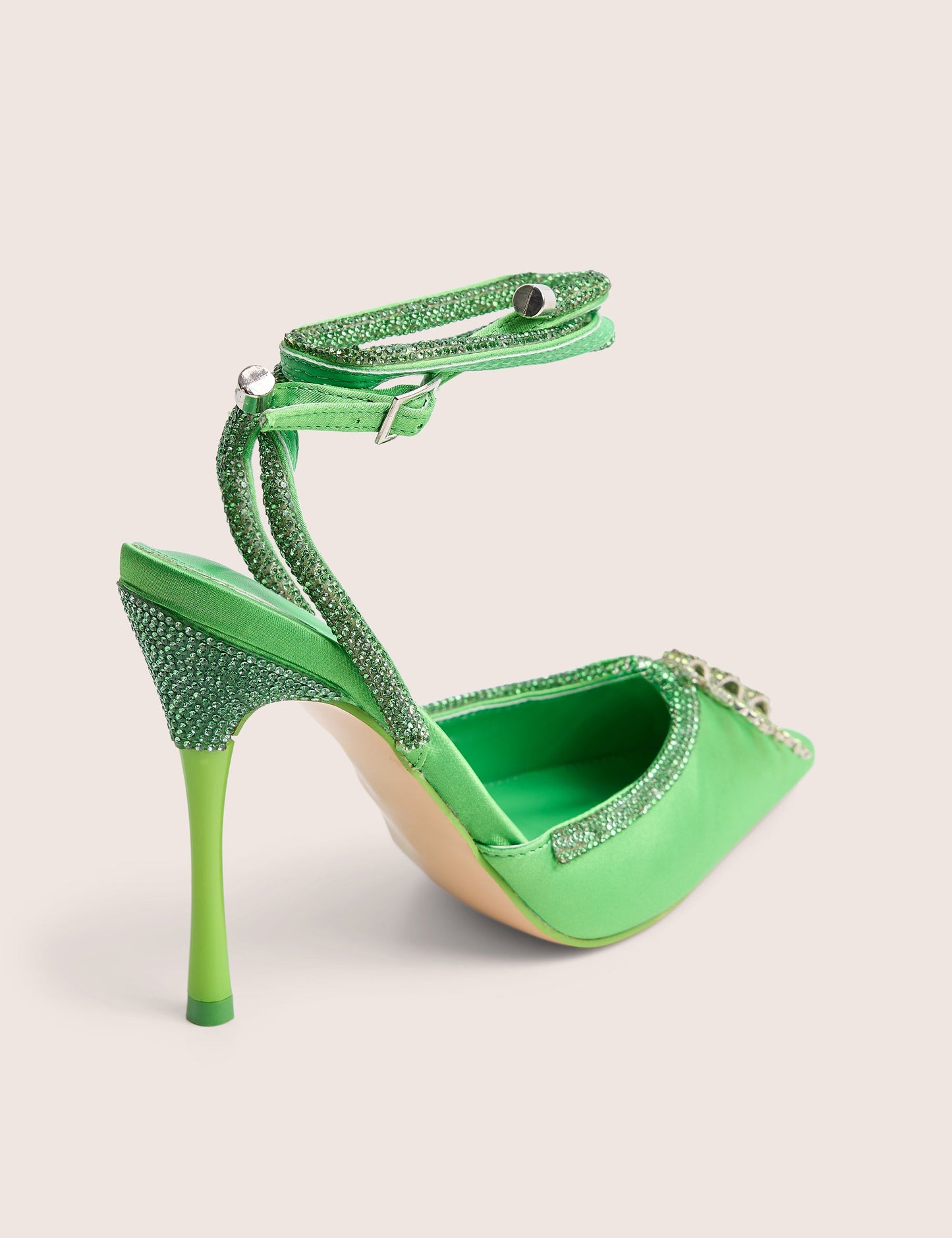 Twilight Green Satin Bow Embellished Court Heel with Embellished Heel