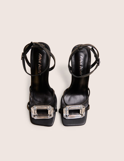 Vela Black Jewel Detail High Heel