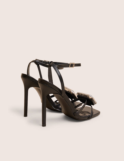 Vela Black Jewel Detail High Heel