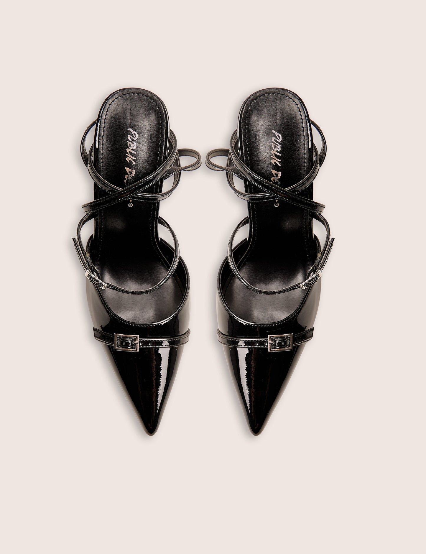 Viper Black Three Strap Buckle Detail Court Heels