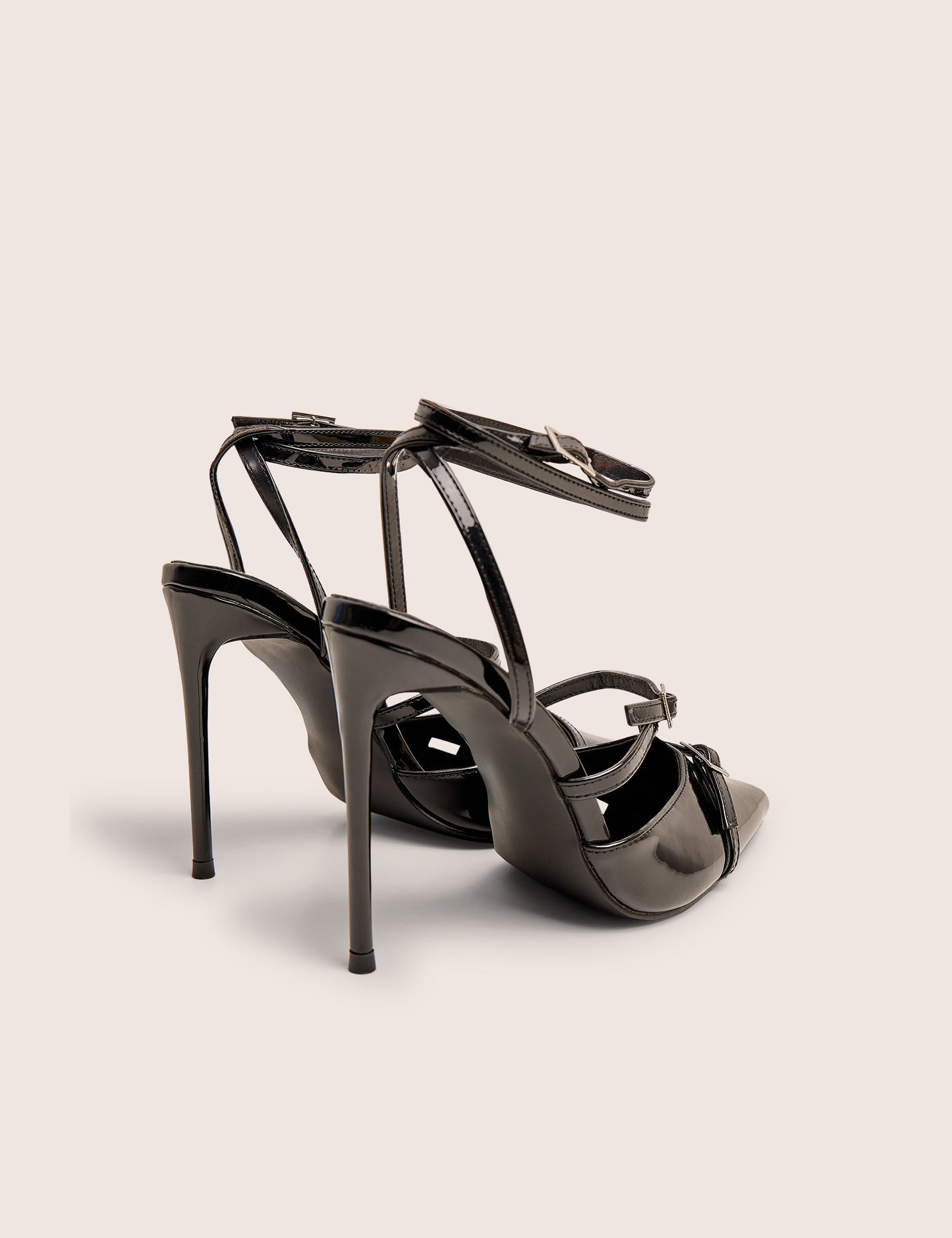 Viper Black Three Strap Buckle Detail Court Heels
