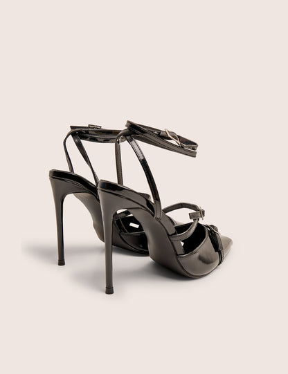 Viper Black Three Strap Buckle Detail Court Heels