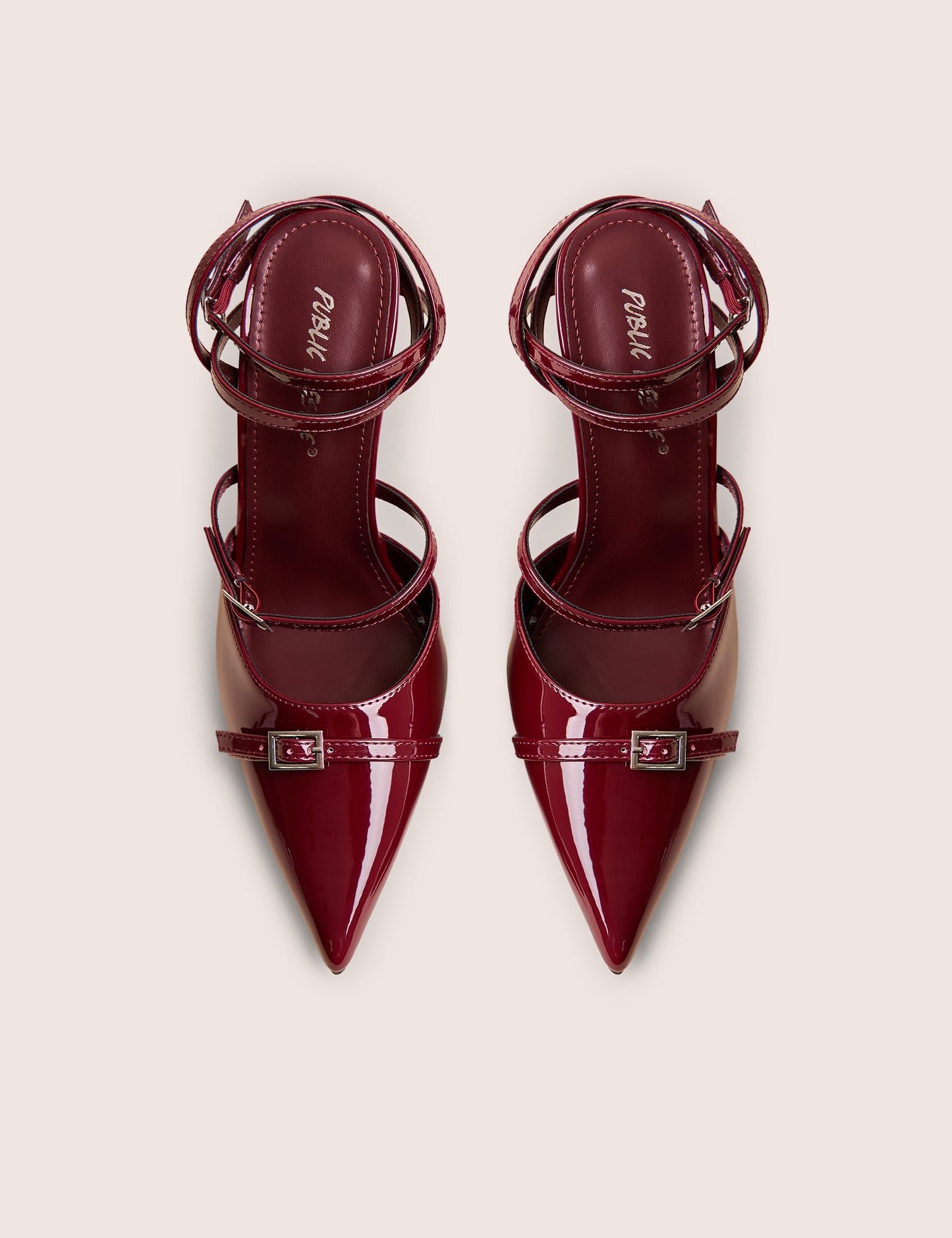 Viper Burgundy Three Strap Buckle Detail Court Heels