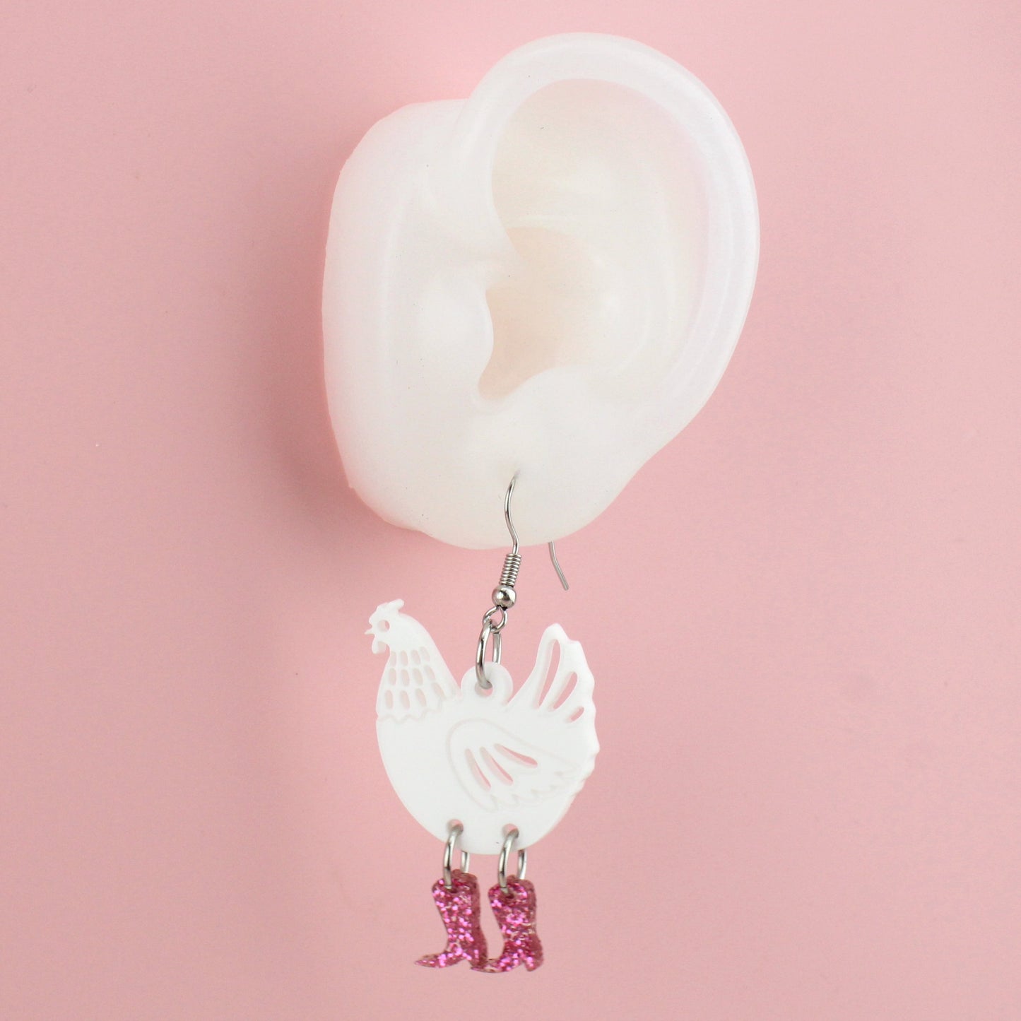 White Chick Magnet Chicken Earrings