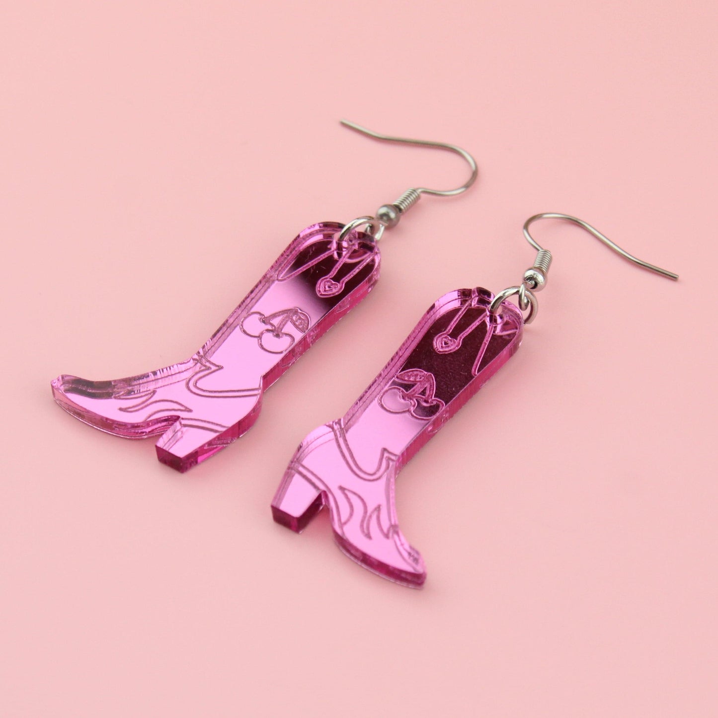 Working 9-5 Pink Cowgirl Boot Earrings
