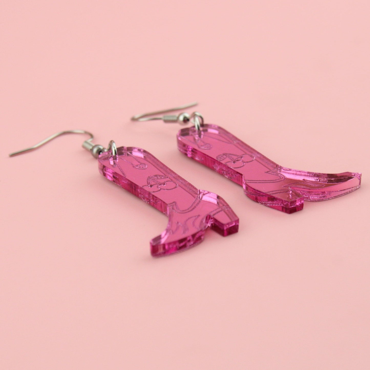 Working 9-5 Pink Cowgirl Boot Earrings
