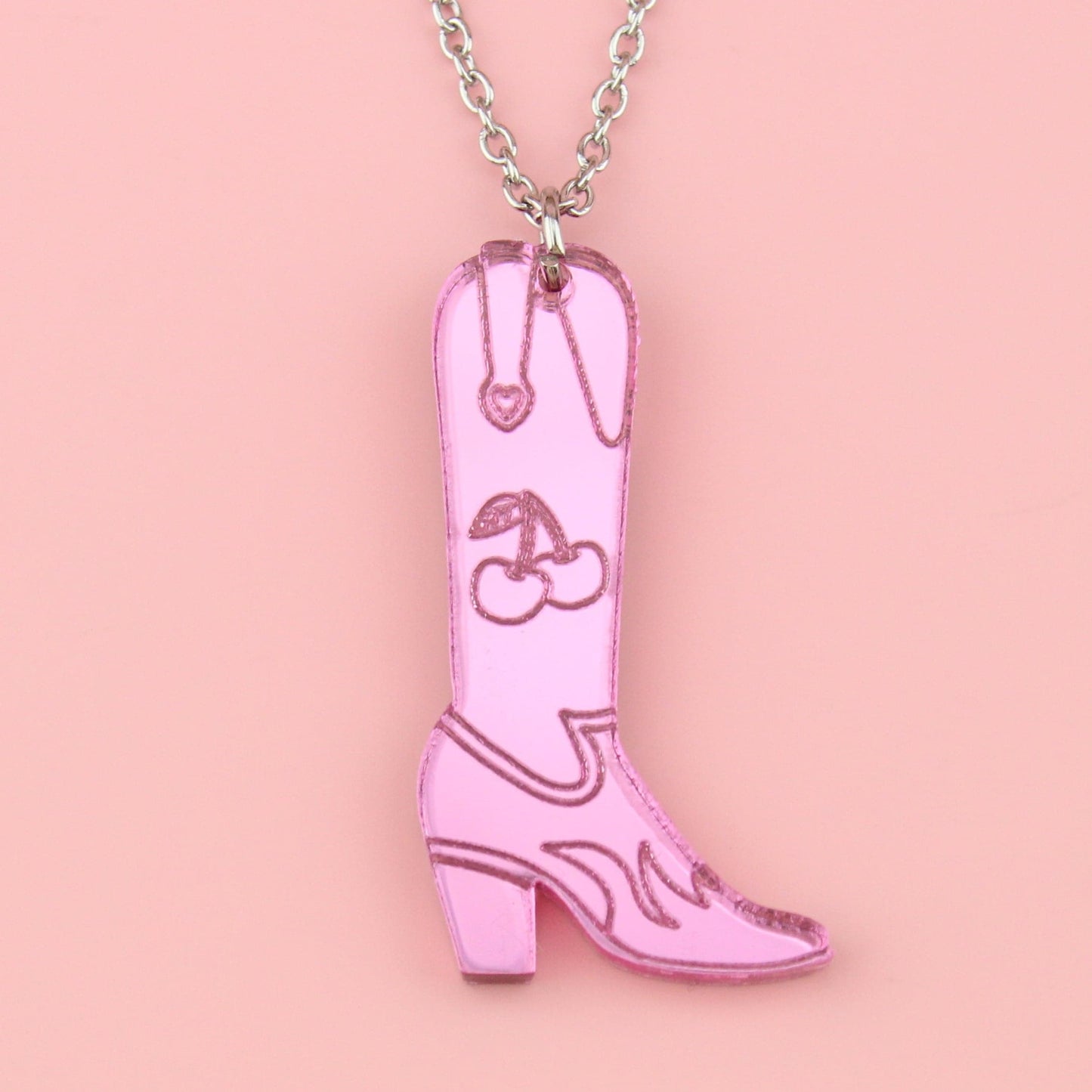 Working 9-5 Pink Cowgirl Boot Necklace