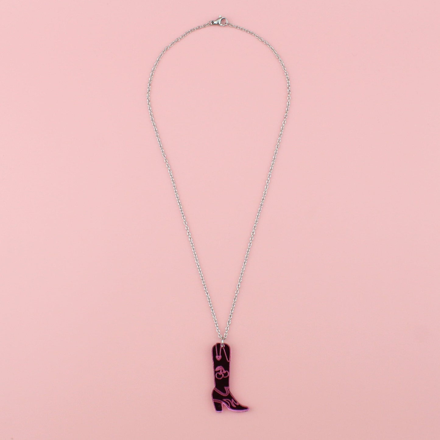 Working 9-5 Pink Cowgirl Boot Necklace