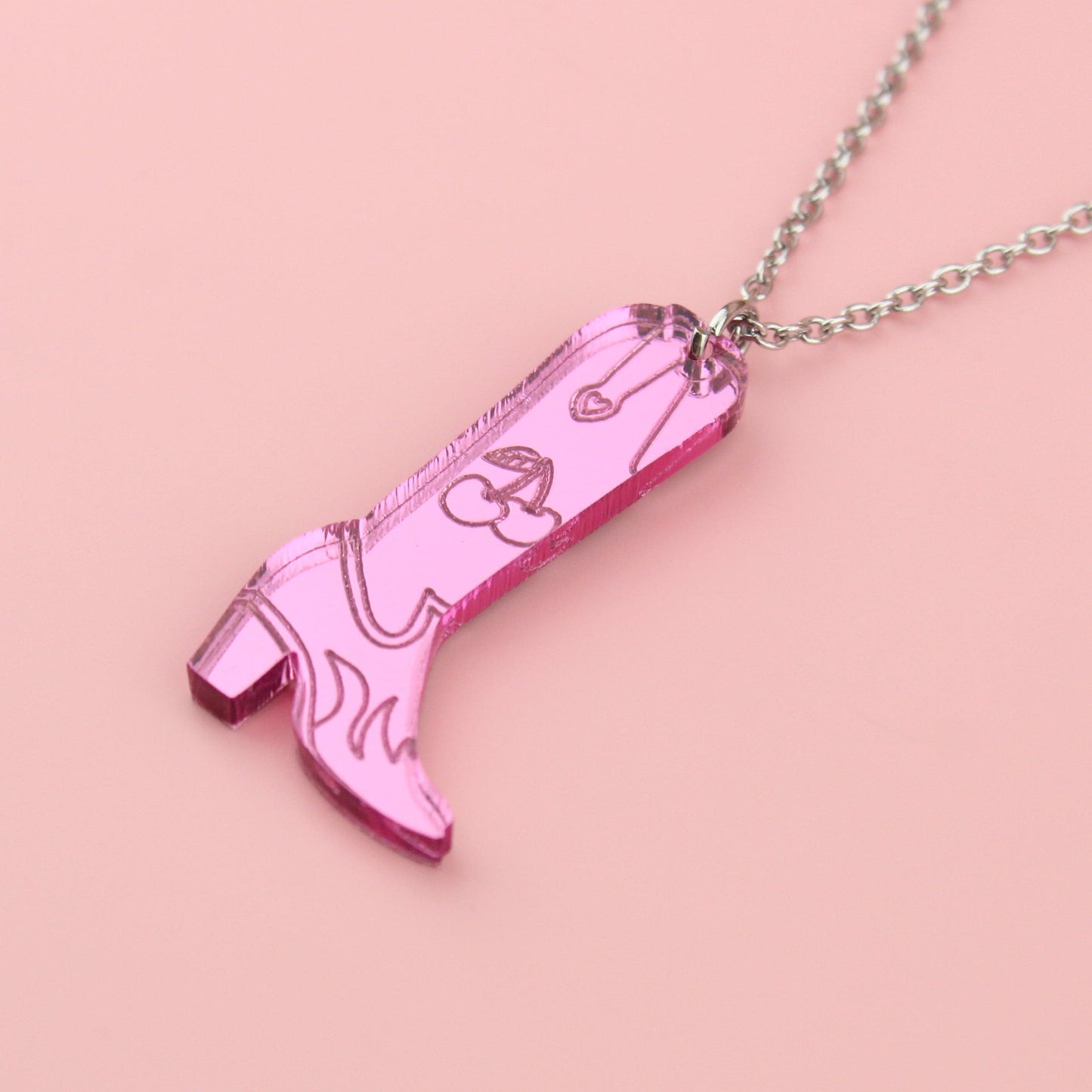 Working 9-5 Pink Cowgirl Boot Necklace
