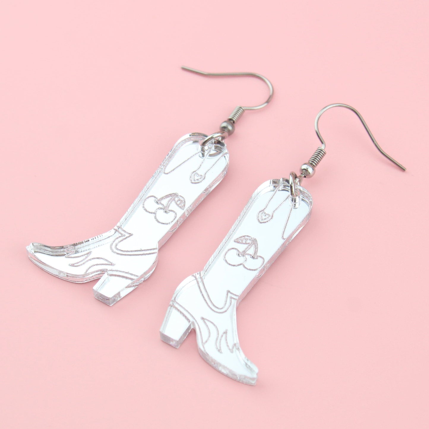 Working 9-5 Silver Cowgirl Boot Earrings