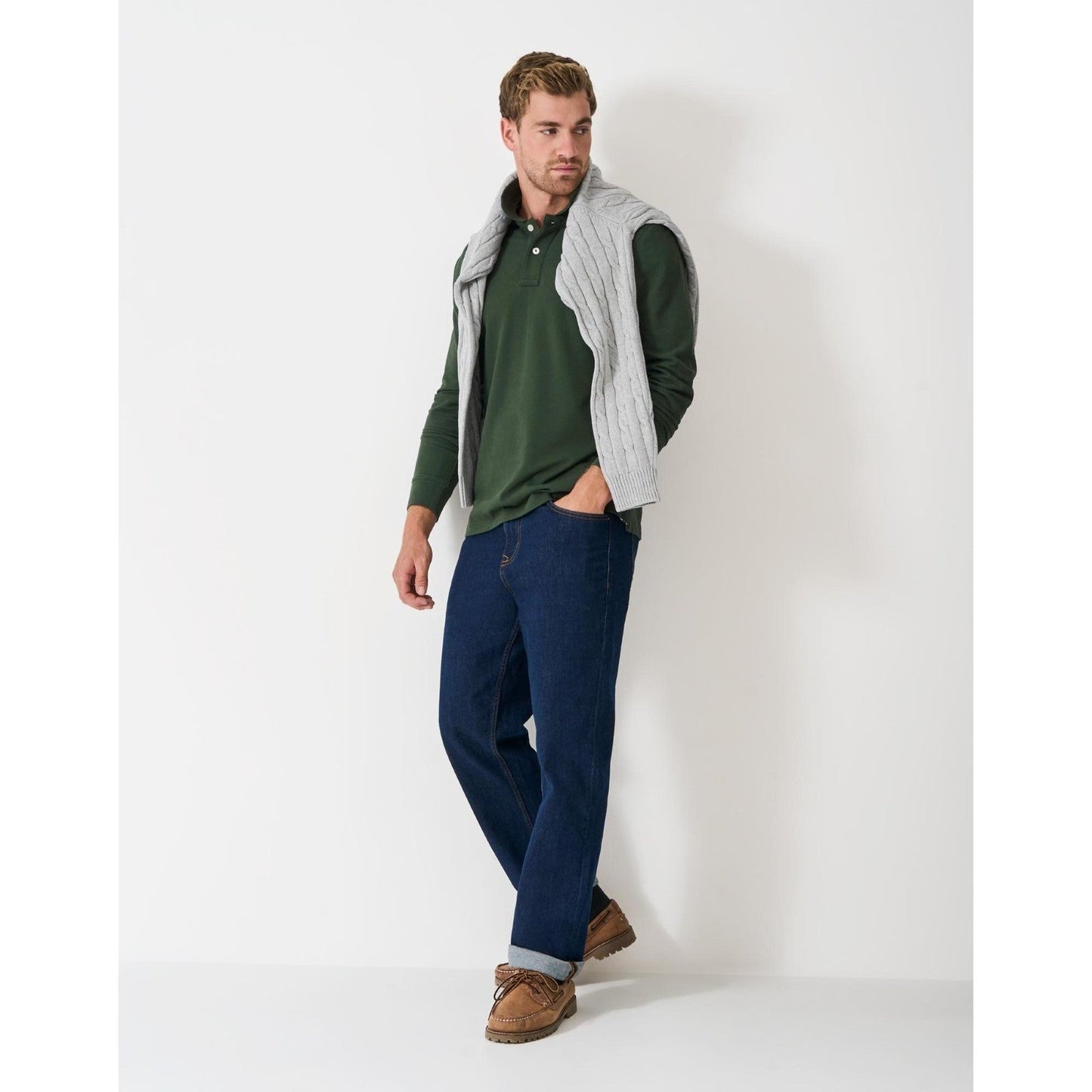 Crew Clothing Mens Pique Long Sleeve Polo Shirt