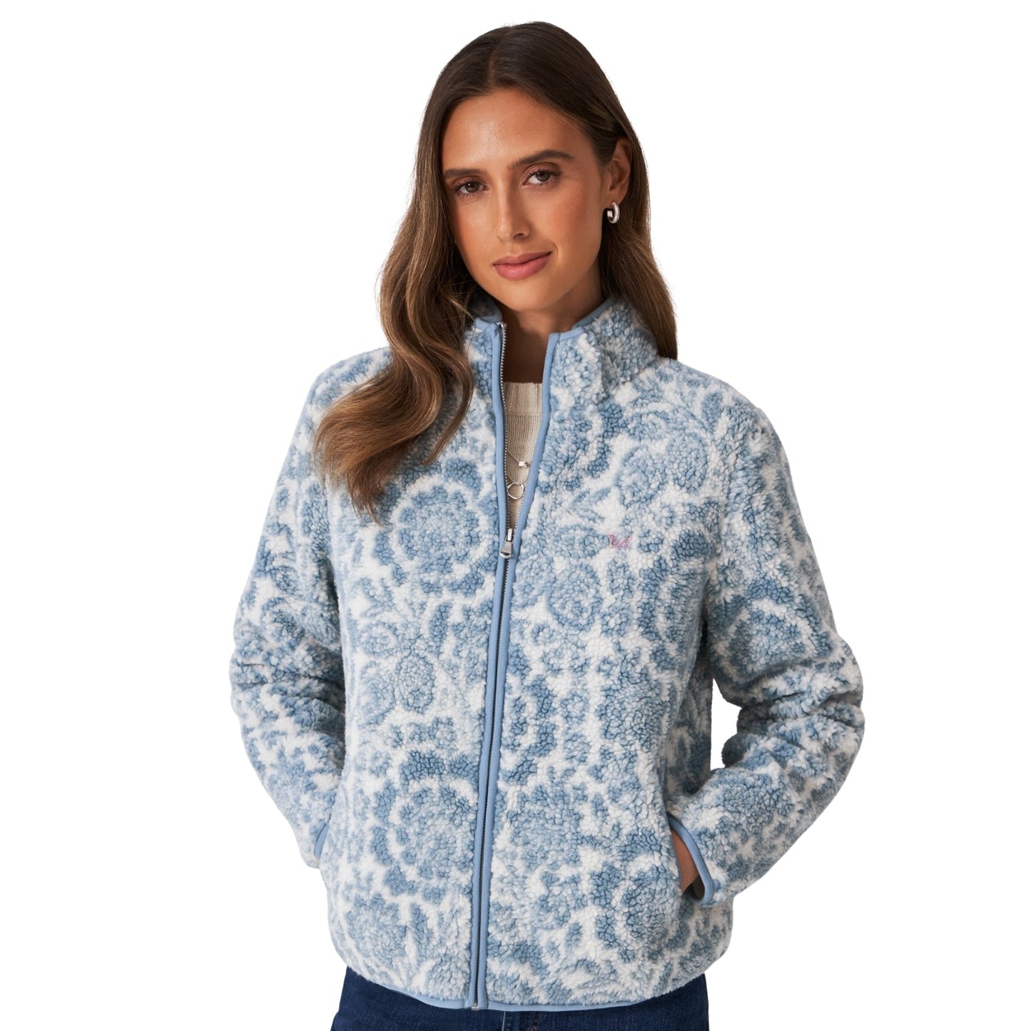 Crew Clothing Womens Boucle Bonded Zip Through Half Zip Fleece