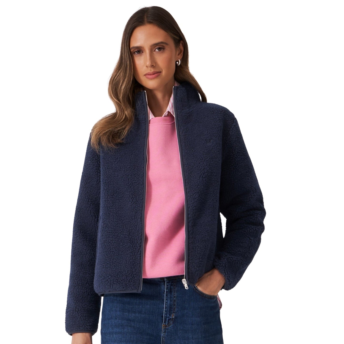 Crew Clothing Womens Boucle Bonded Zip Through Half Zip Fleece