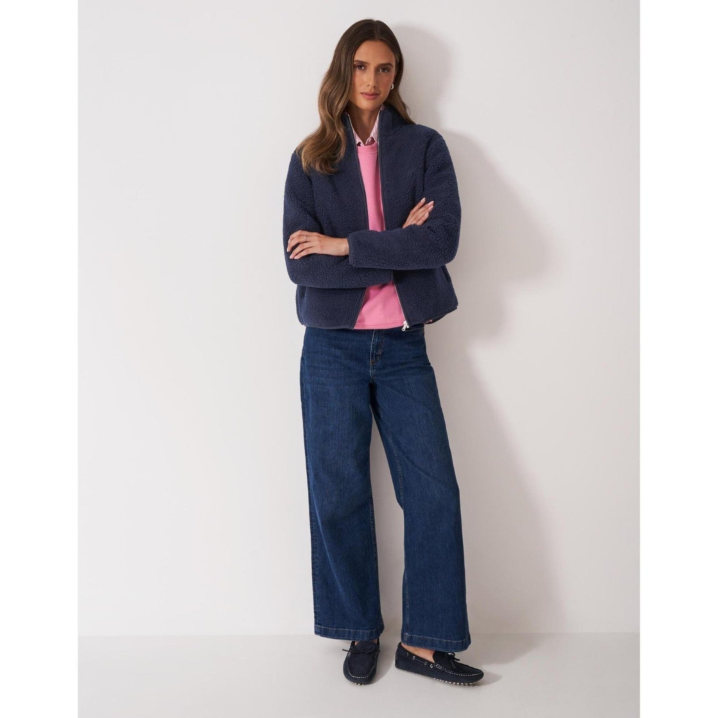 Crew Clothing Womens Boucle Bonded Zip Through Half Zip Fleece
