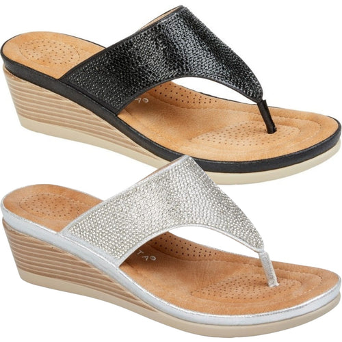 Cipriata Womens Sandra Diamonte Wedge Sandals