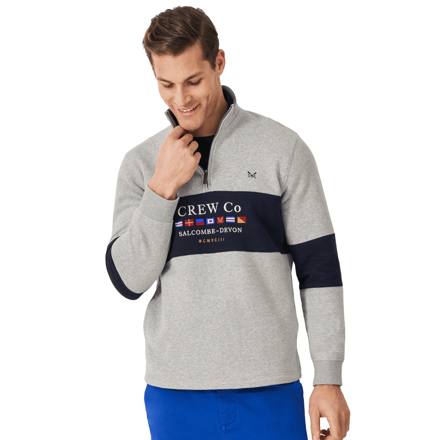 Crew Clothing Mens Cut And Sew Graphic Half Zip Sweatshirt