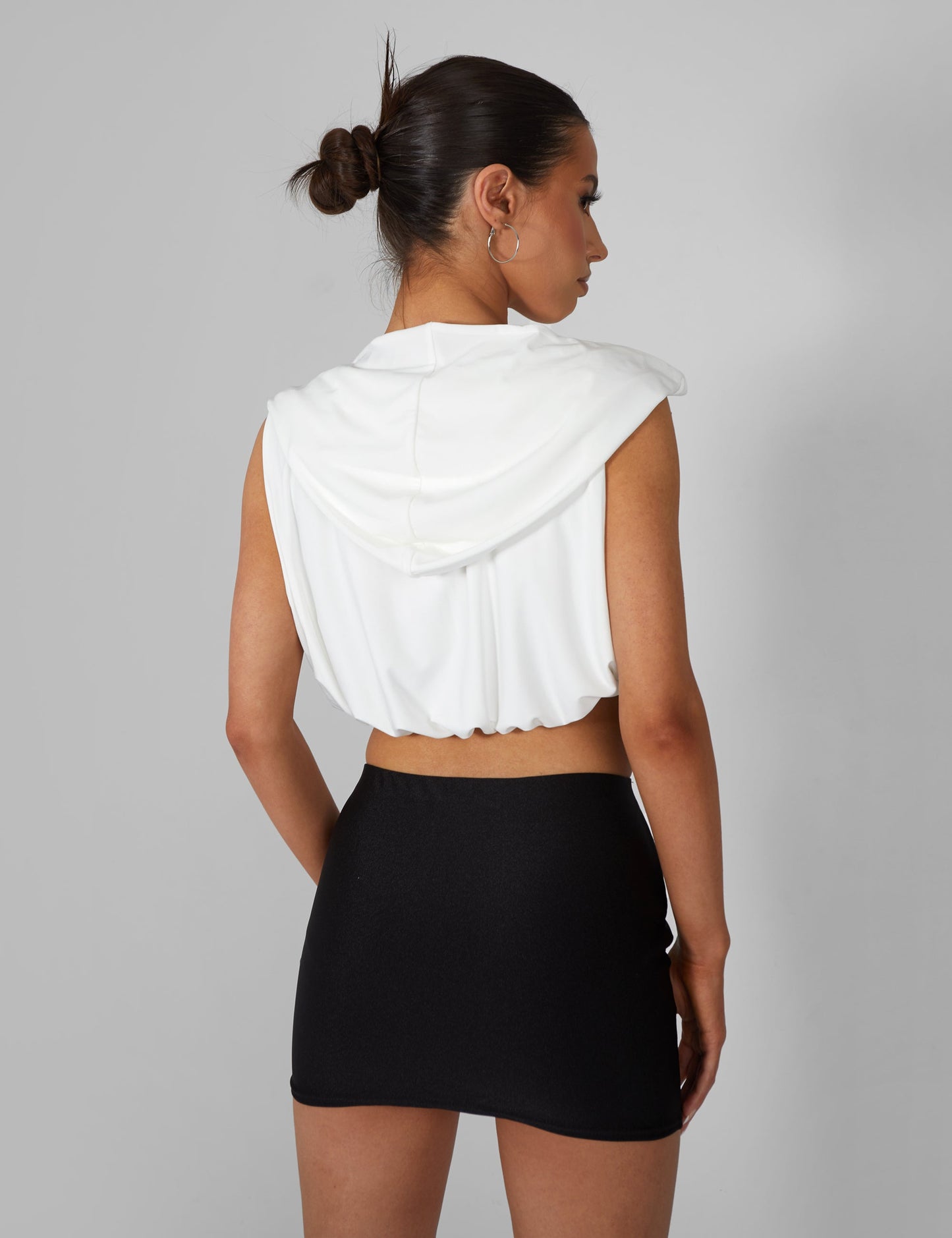 Sleeveless Wrap Front Top With Hood Ivory
