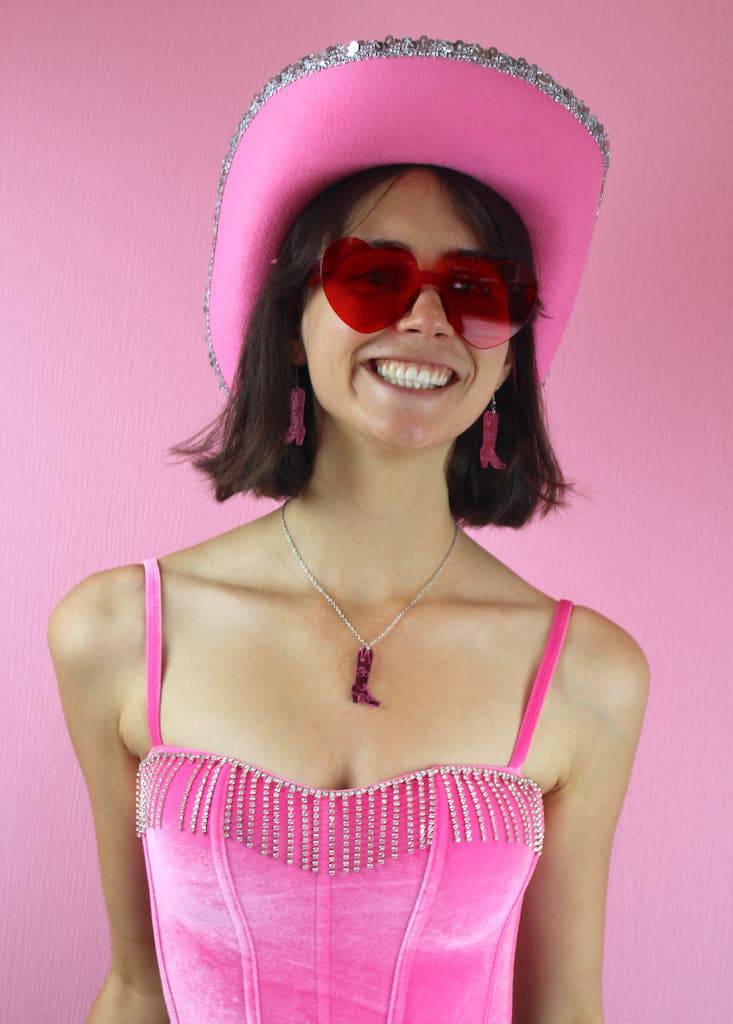 Working 9-5 Pink Cowgirl Boot Necklace