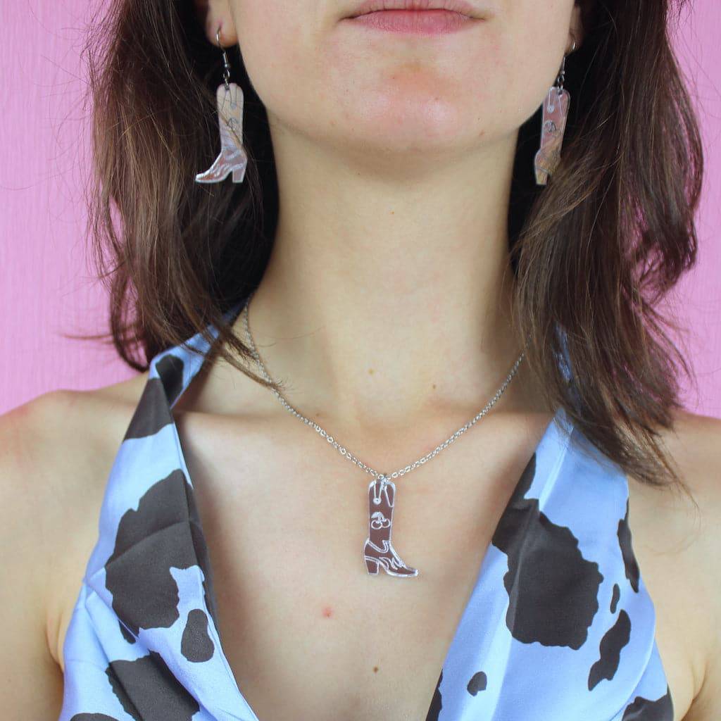 Working 9-5 Silver Cowgirl Boot Necklace