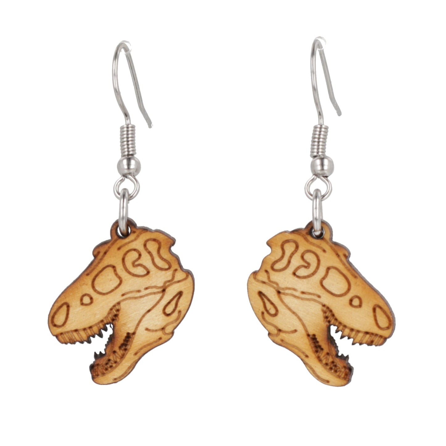 Wooden T-Rex Skull Earrings