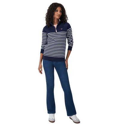Crew Clothing Womens Half Zip Striped Sweatshirt