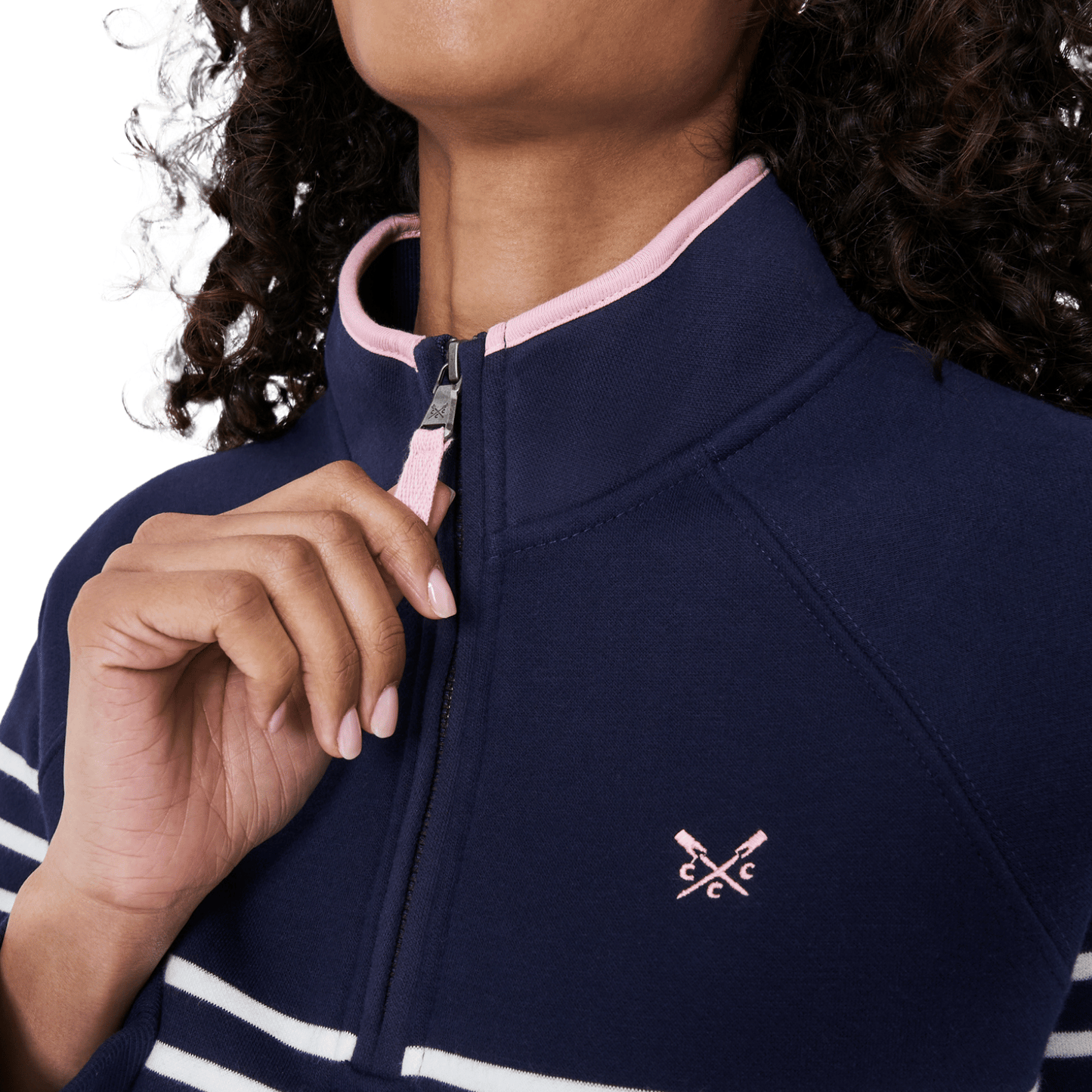 Crew Clothing Womens Half Zip Striped Sweatshirt