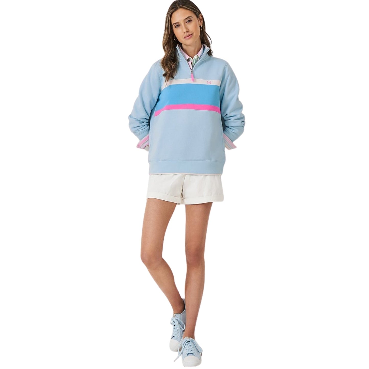 Crew Clothing Womens Panelled Stripe Half Zip Sweatshirt