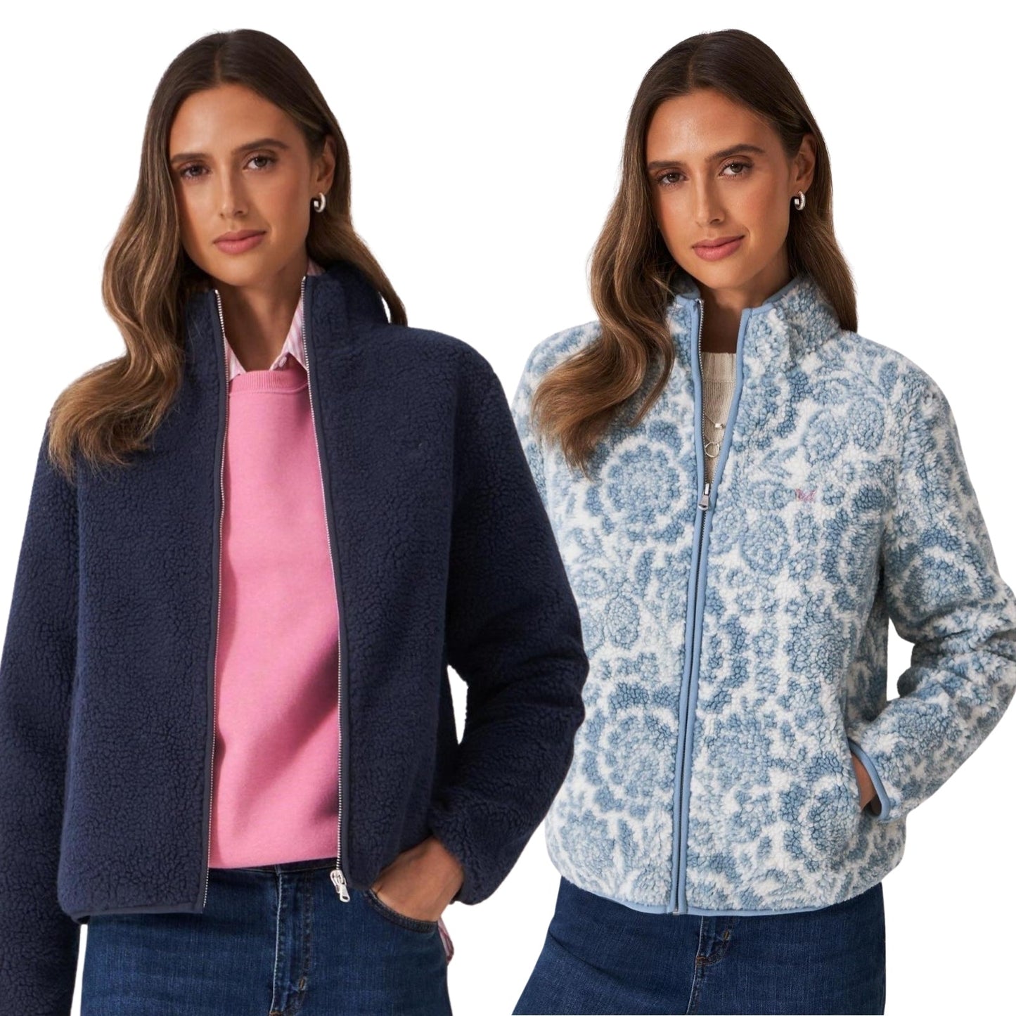 Crew Clothing Womens Boucle Bonded Zip Through Half Zip Fleece