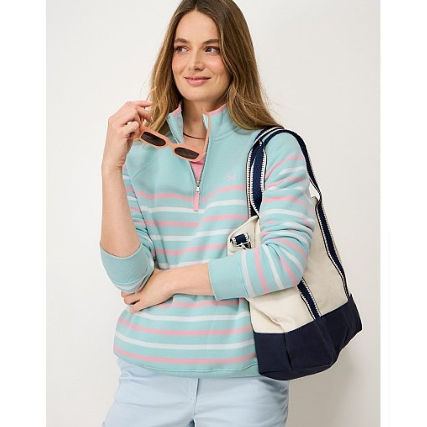 Crew Clothing Womens Half Zip Striped Sweatshirt