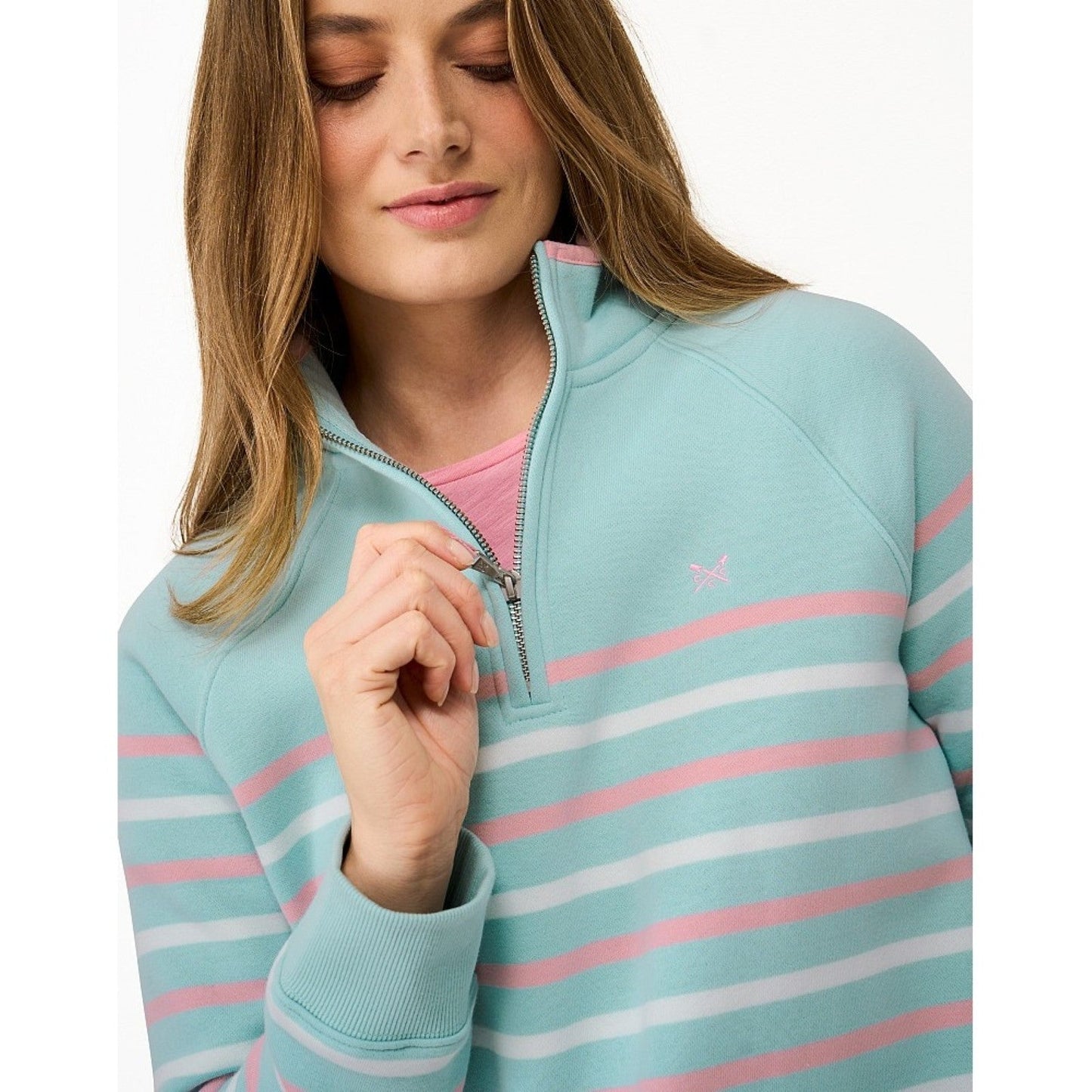 Crew Clothing Womens Half Zip Striped Sweatshirt