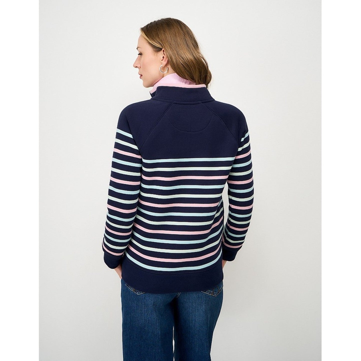 Crew Clothing Womens Half Zip Striped Sweatshirt