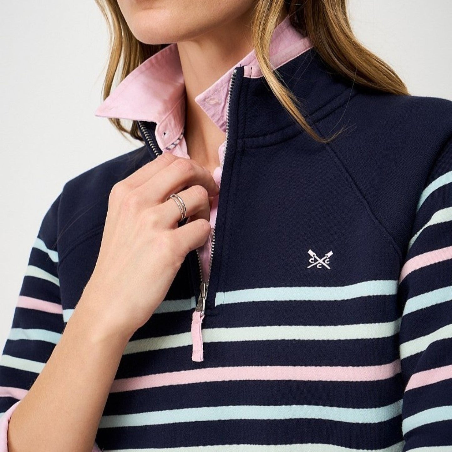 Crew Clothing Womens Half Zip Striped Sweatshirt