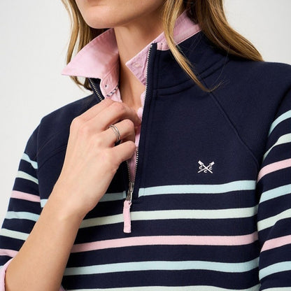 Crew Clothing Womens Half Zip Striped Sweatshirt
